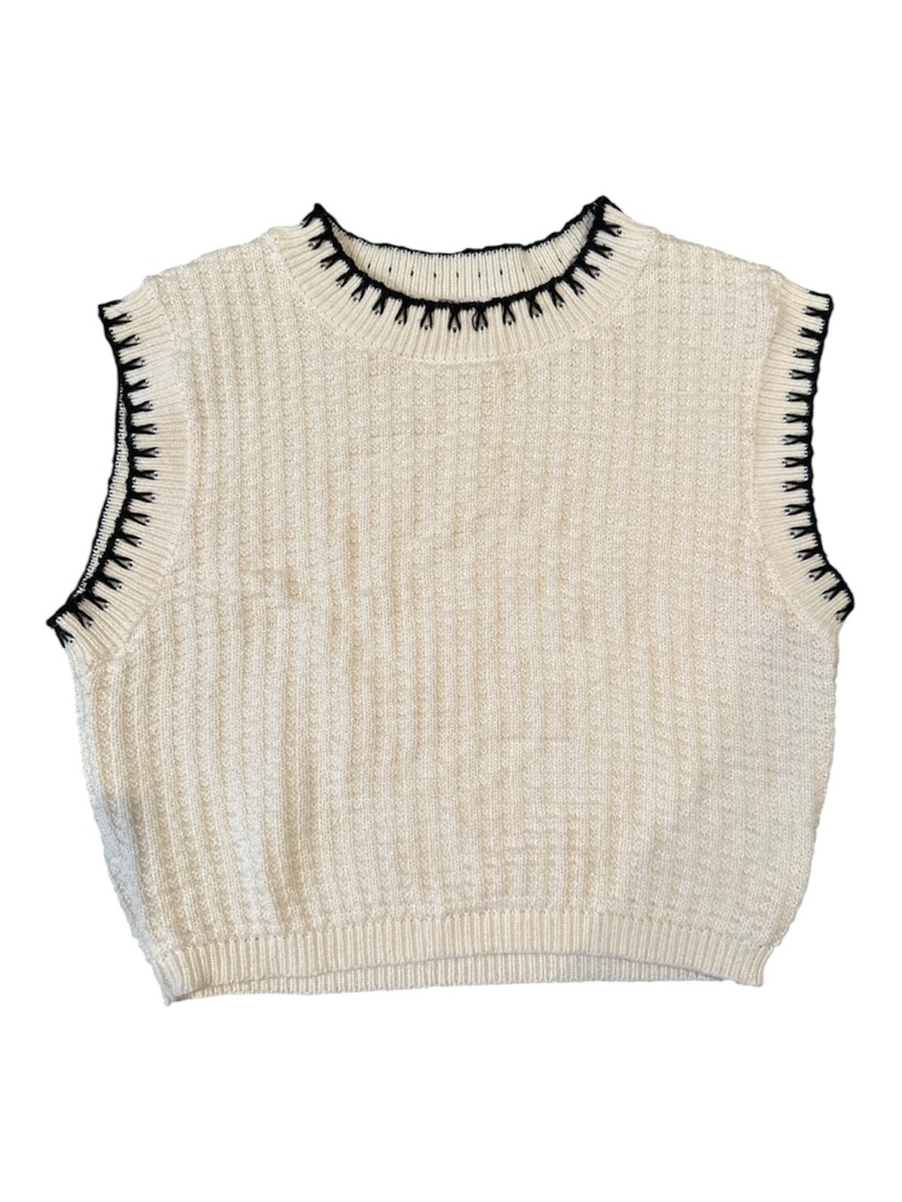 Altar'd State Cream Knit Sleeveless Vest with Black Trim